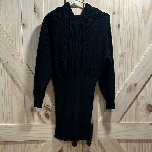 PrettyGarden Sweaters - Elegant Black Knit Hoodie Sweater Dress